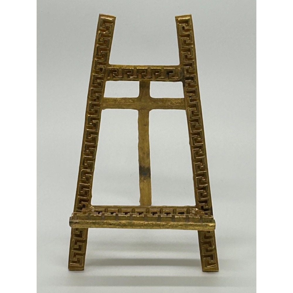 Miniature Ormolu Brass Greek Key Decor Easel Antique Decorative Display Stand 6"